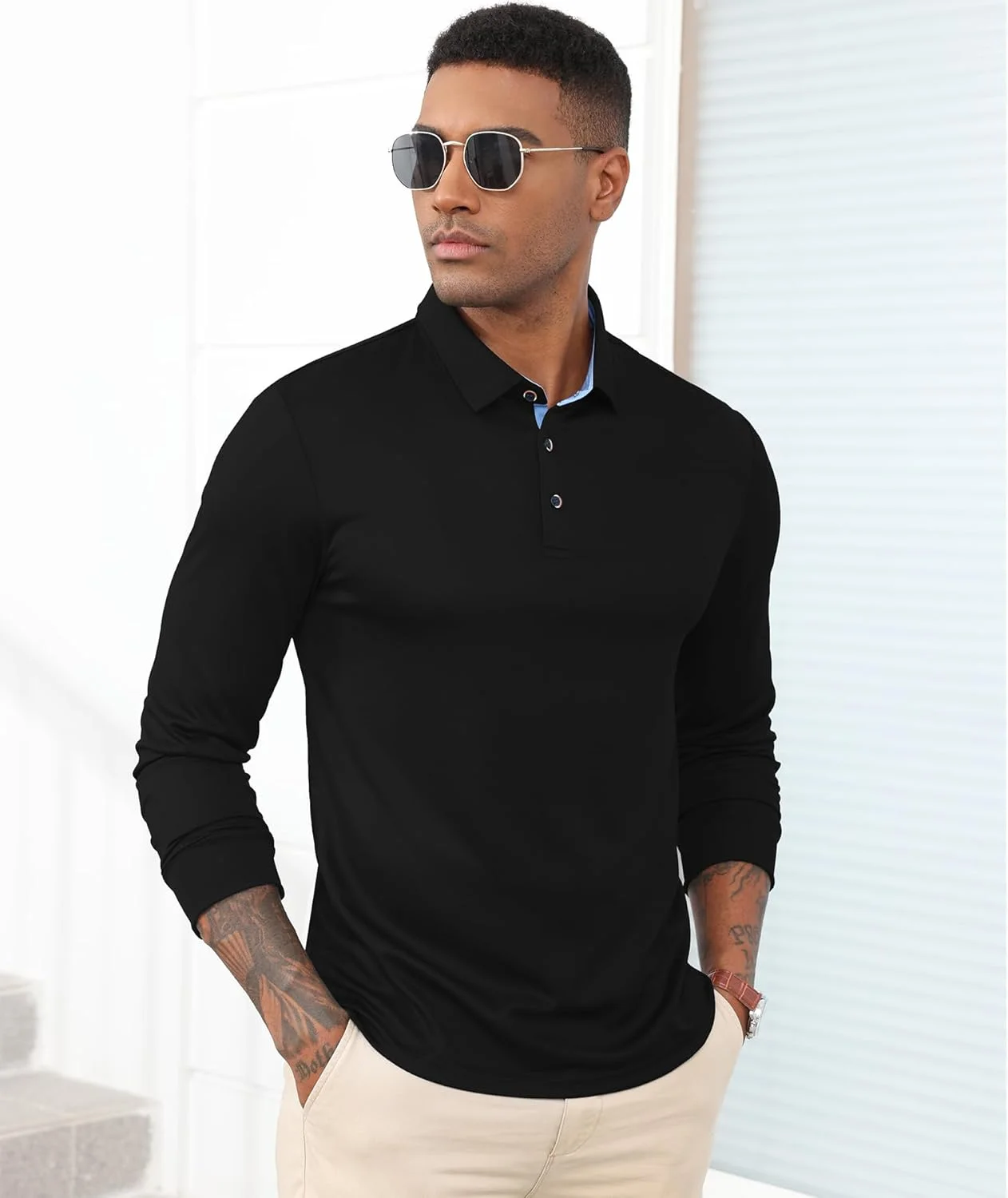 V VALANCH بسته 3 عددی پولوشرت آستین بلند مردانه، مناسب گلف، سفر کاری و استفاده روزمره