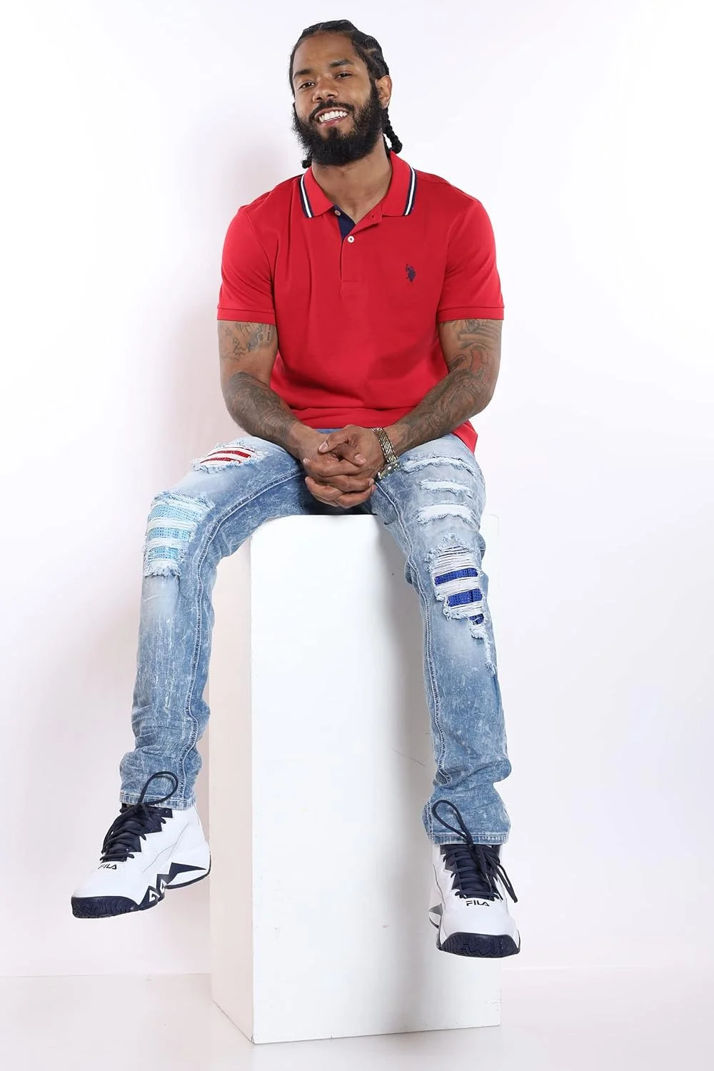 پولوشرت یقه دار مردانه یو.اس. پولو اسن. مدل اسلیم فیت با لوگوی کوچک، رنگ قرمز