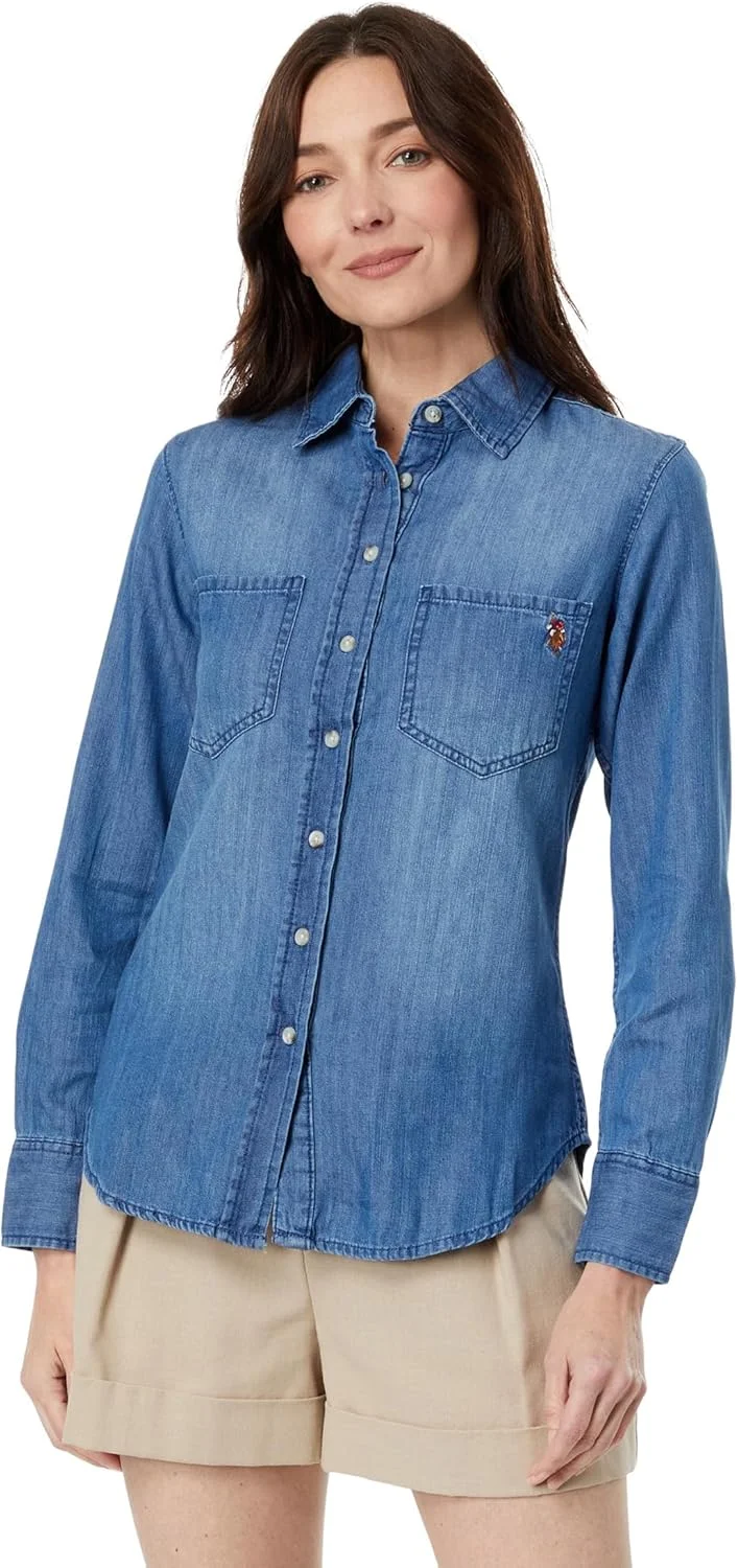 پیراهن جین یو.اس. پولو اَسِن. USPA، رنگ آبی متوسط، سایز XS