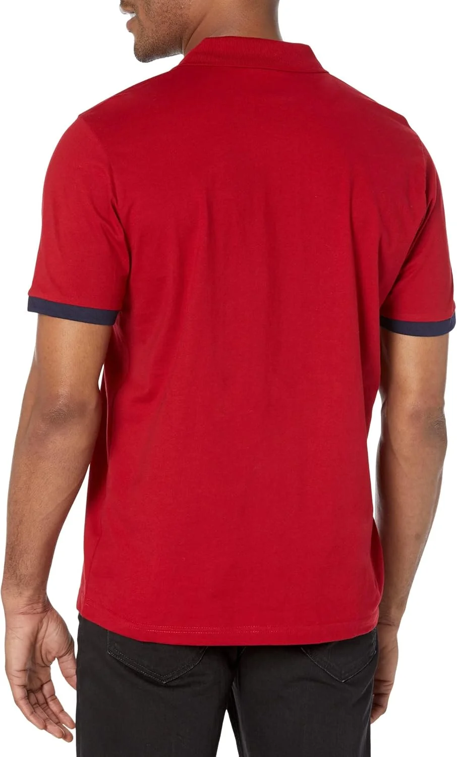 پولوشرت یقه دار مردانه یو.اس. پولو مدل راه راه نازک روی سینه و آستین، رنگ قرمز