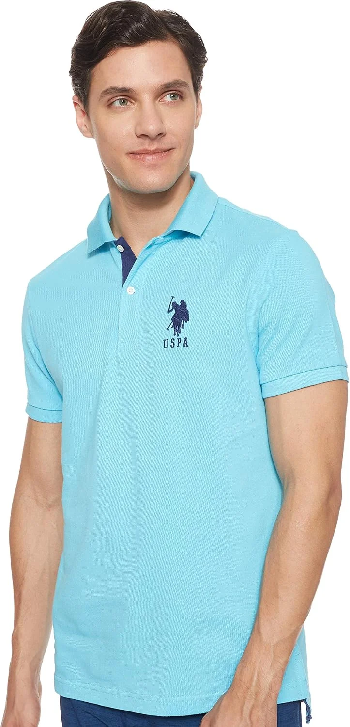 پولوشرت آستین کوتاه مردانه یو.اس. پولو اسن. با تکه دوزی، پولوشرت تابستانی غیر رسمی با برش باریک و رنگ متضاد