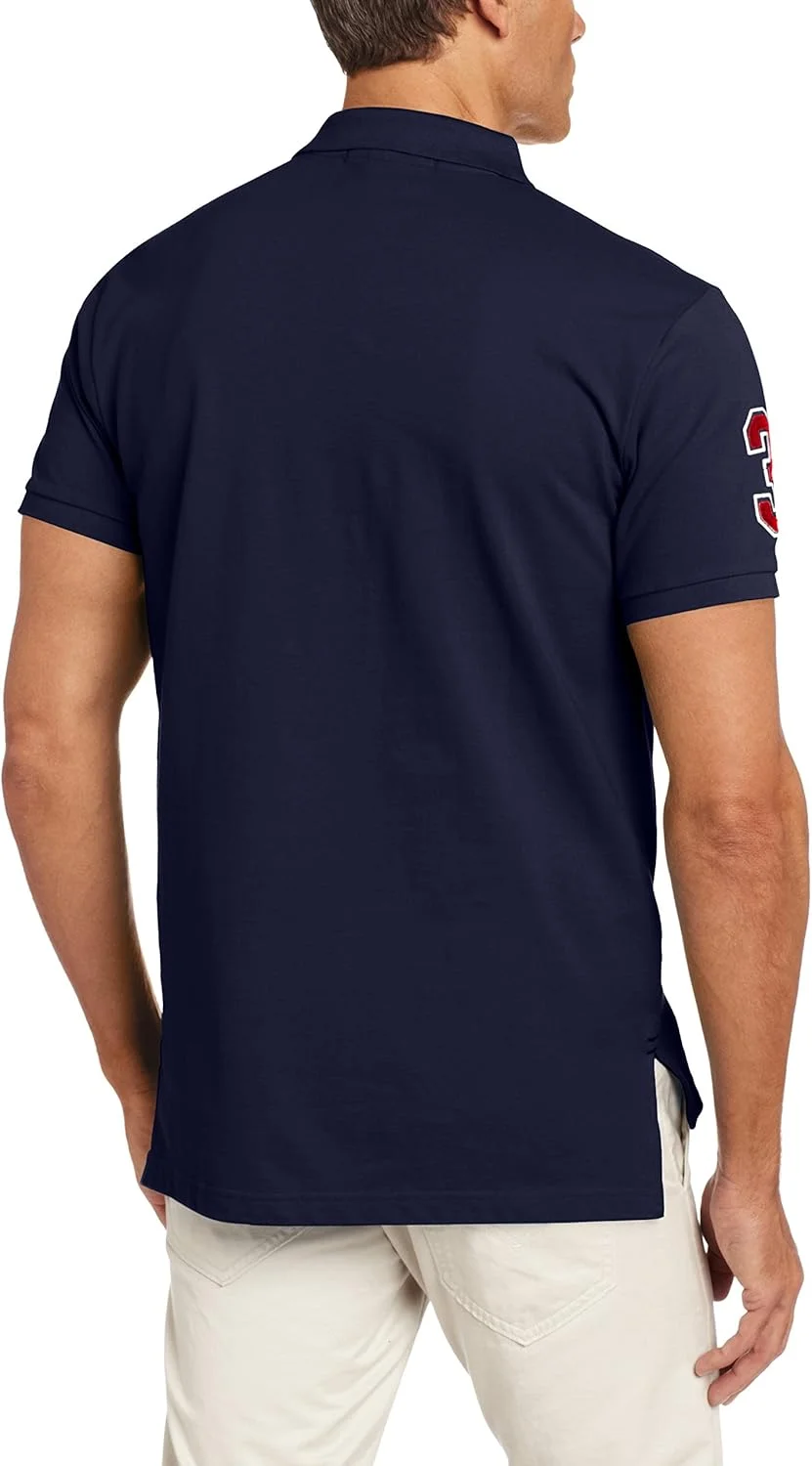 پولوشرت مردانه یقه راه راه یو.اس. پولو اسن.، مدل اسلیم فیت، سرمه ای کلاسیک، سایز دو ایکس لارج