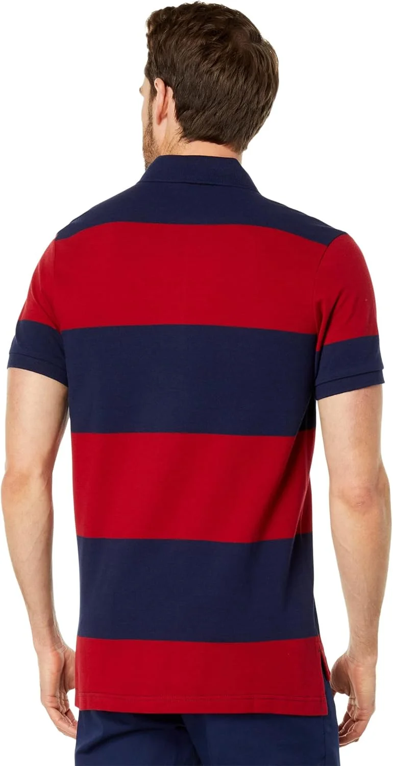 پولوشرت یقه دار مردانه یو.اس. پولو اسن. با راه راه باریک و بافت پیکه - قرمز ریتمیک
