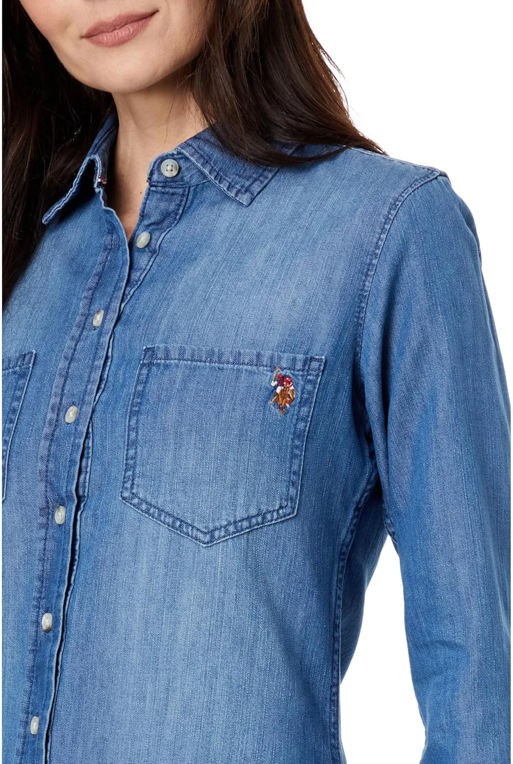 پیراهن جین یو.اس. پولو اَسِن. USPA، رنگ آبی متوسط، سایز XS