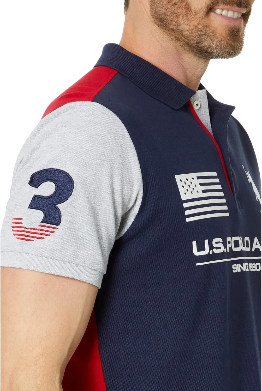 پولوشرت یقه دار باریک اندامی با طرح متضاد یو.اس. پولو اَسِن.