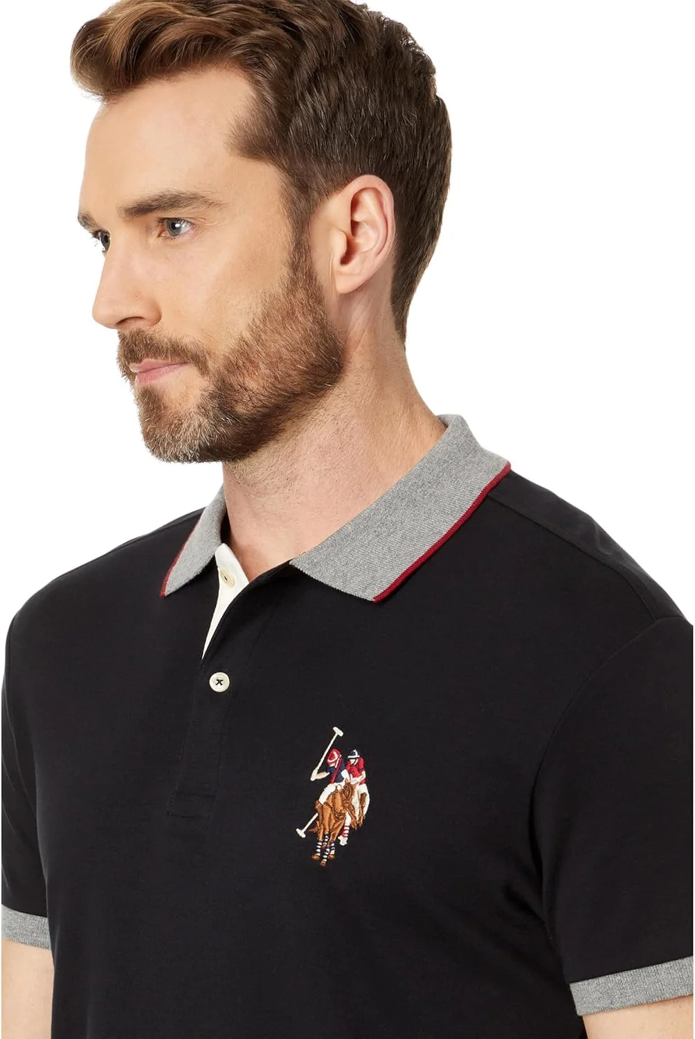 پولوشرت آستین کوتاه مردانه یو.اس. پولو اسن، مدل اسلیم فیت، چند رنگ با طرح پونی