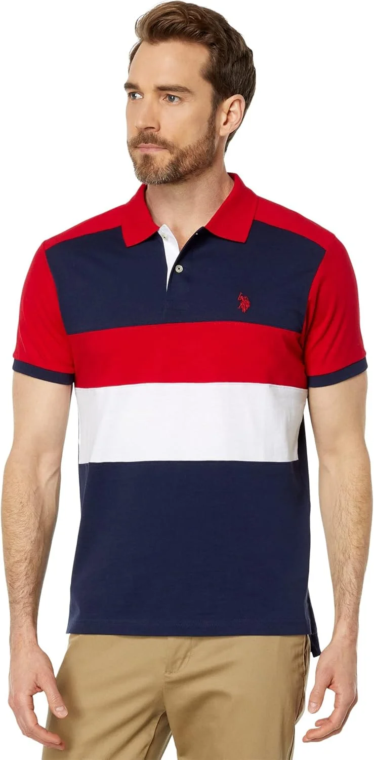 پولوشرت یقه دار مردانه یو.اس. پولو مدل Slim Fit با طرح راه راه رنگی