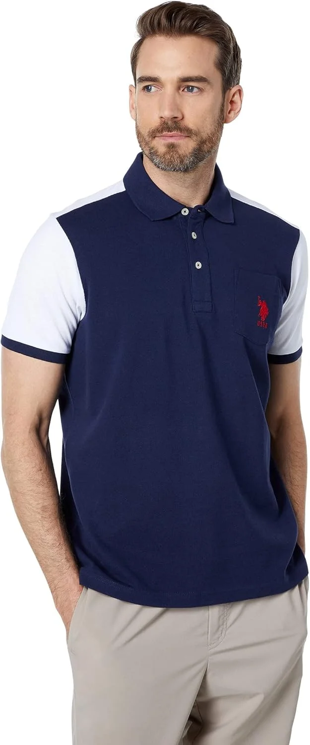 پولوشرت آستین کوتاه یقه دار مردانه یو.اس. پولو مدل رنگی سرمه ای