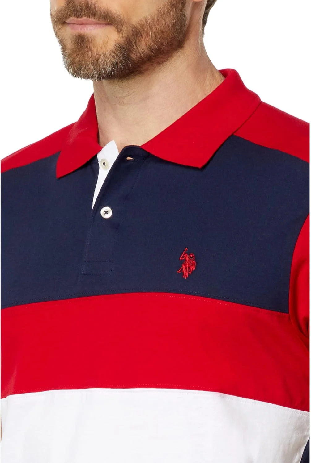 پولوشرت یقه دار مردانه یو.اس. پولو مدل Slim Fit با طرح راه راه رنگی