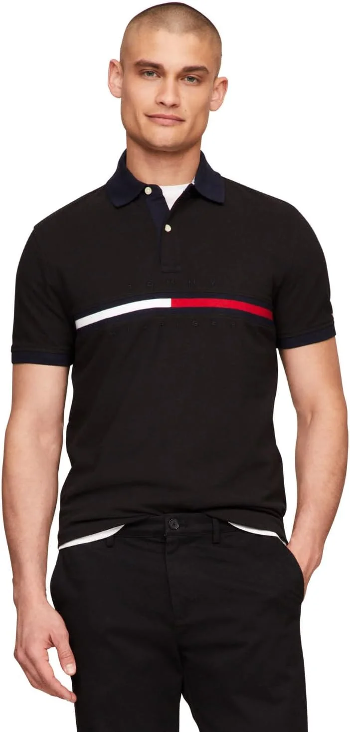 پولوشرت آستین کوتاه مردانه تامی هیلفیگر با طرح گرافیکی پرچم، مدل فیت سفارشی، جنس پنبه