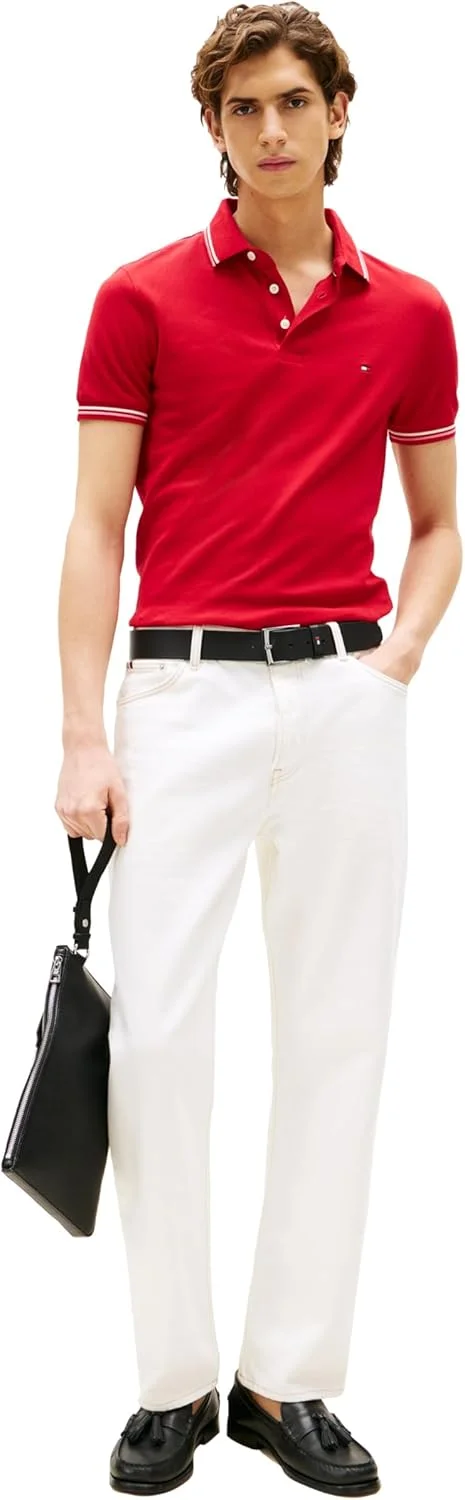 پولوشرت آستین کوتاه مردانه تامی هیلفیگر، مدل اسلیم فیت، کشی و با طراحی سرآستین پولوشرت آستین کوتاه مردانه تامی هیلفیگر، مدل اسلیم فیت، کشی و با طراحی سرآستین