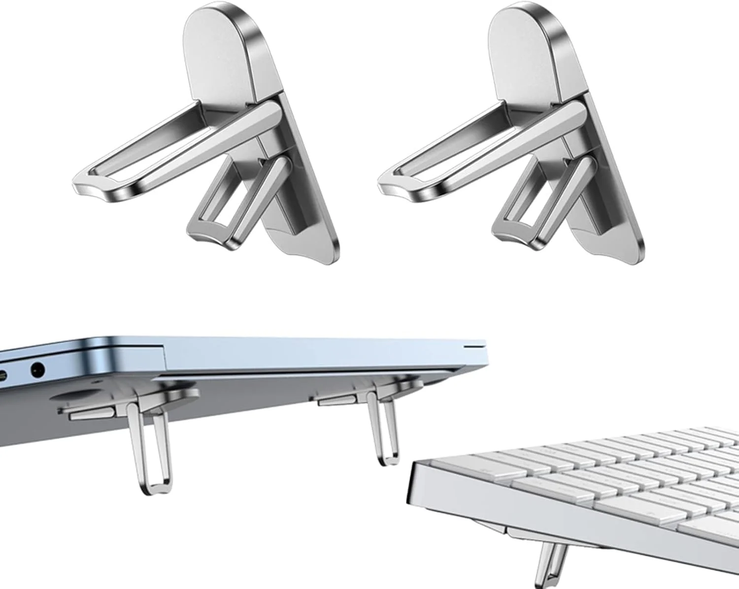پایه لپ تاپ تاشو کوچک NALACAL، پایه صفحه کلید کامپیوتر قابل حمل نامرئی خود چسب، ارتفاع قابل تنظیم برای مک بوک، دل، اچ پی و سایر لپ تاپ های 10-17 اینچی، مشکی، 2 عدد (نقره ای)