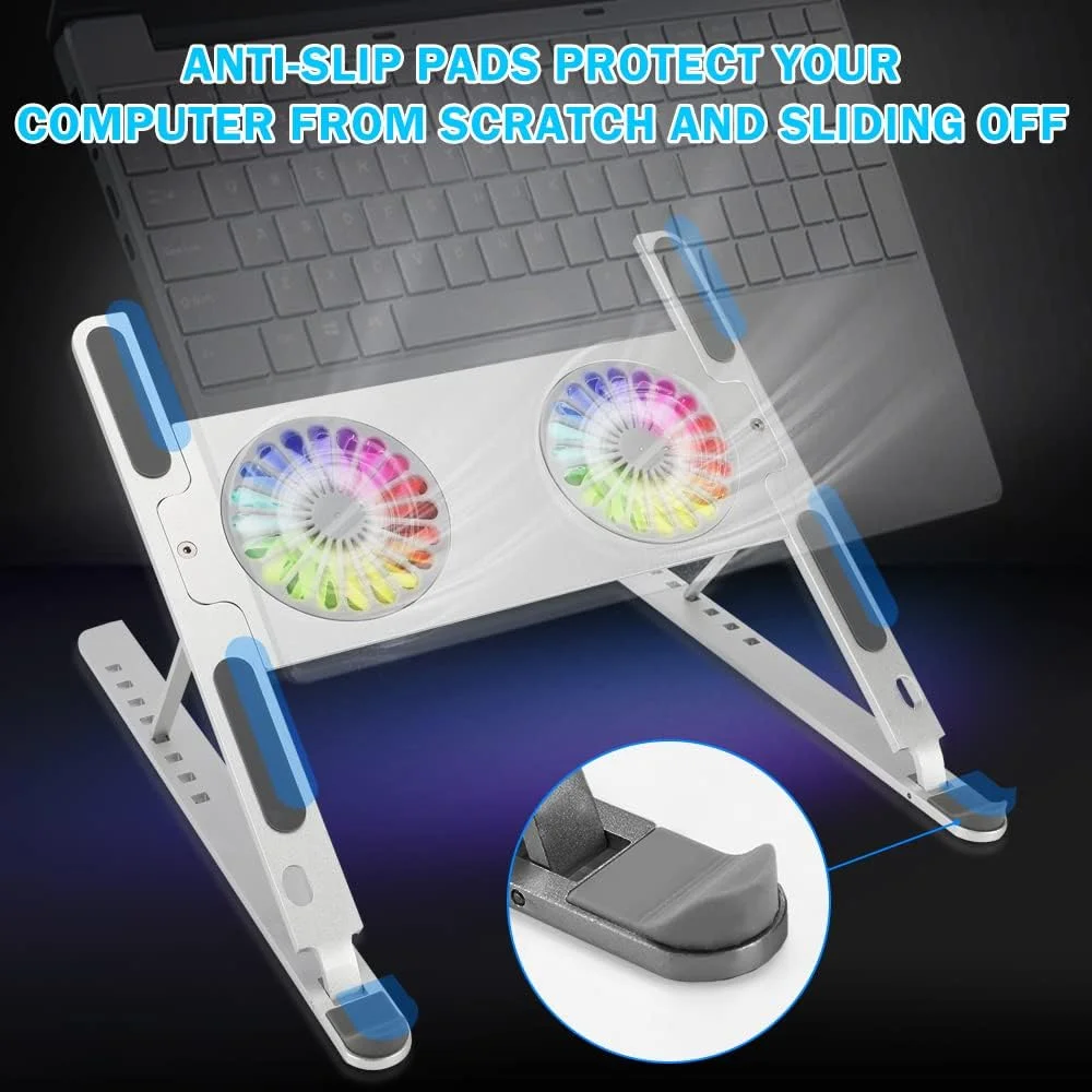پایه خنک کننده لپ تاپ NALACAL برای میز، پایه لپ تاپ تاشو قابل حمل با فن های بی صدا با سرعت 2700 دور در دقیقه، سازگار با نوت بوک های 10 تا 17.3 اینچی