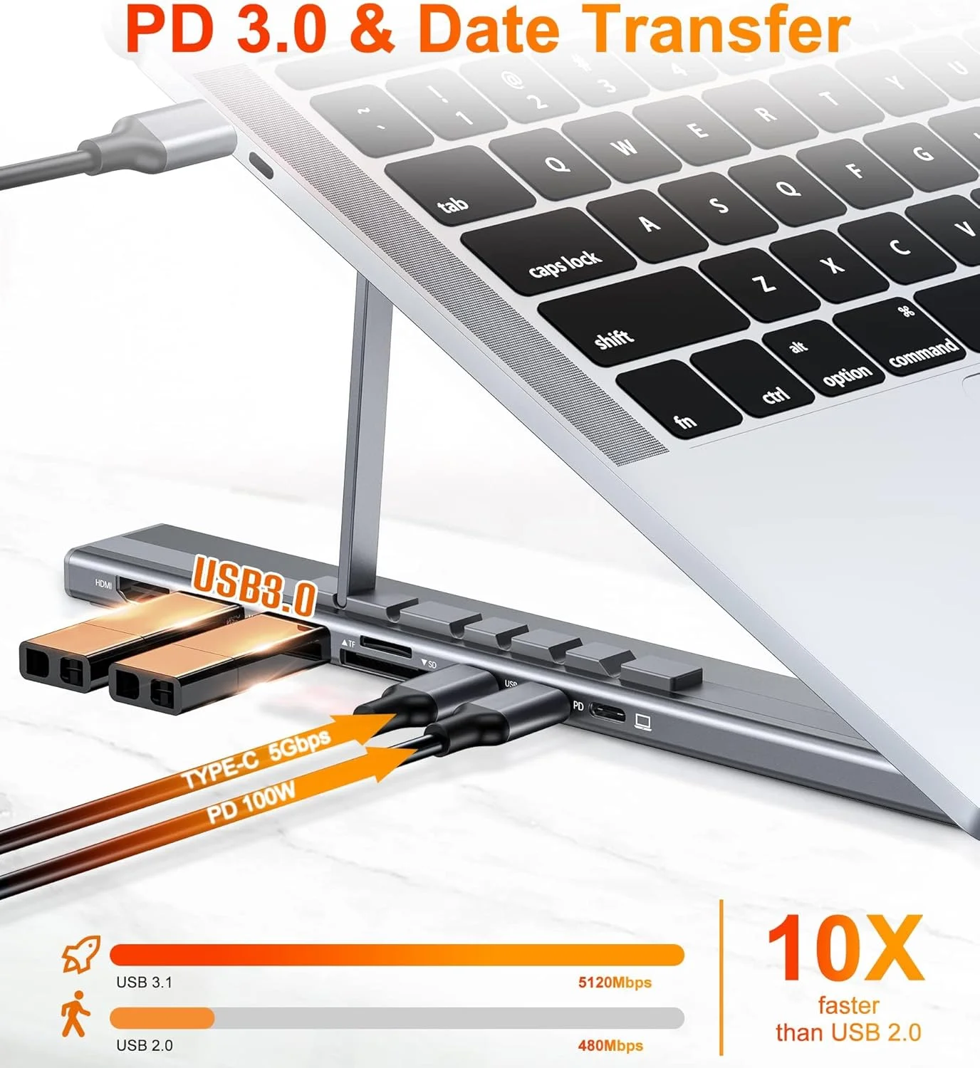 پایه نگهدارنده لپ‌تاپ NALACAL، پایه تبلت USB C، هاب USB C هفت در یک با 4K HDMI، دو عدد USB 3.1، PD 100W، پایه اتصال جهانی برای MacBook Pro/Air/Dell/HP/Surface/Lenovo، اتصال آسان