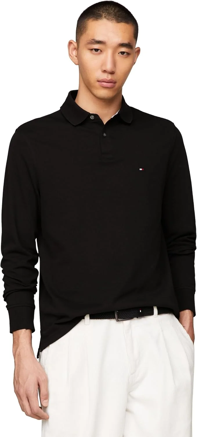 پولوشرت آستین بلند مردانه تامی هیلفیگر، فیت معمولی، کشی و از جنس پنبه ارگانیک