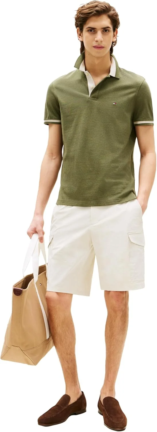 پولوشرت آستین کوتاه مردانه تامی هیلفیگر، فیت معمولی، دارای کشسانی و طراحی یقه متفاوت