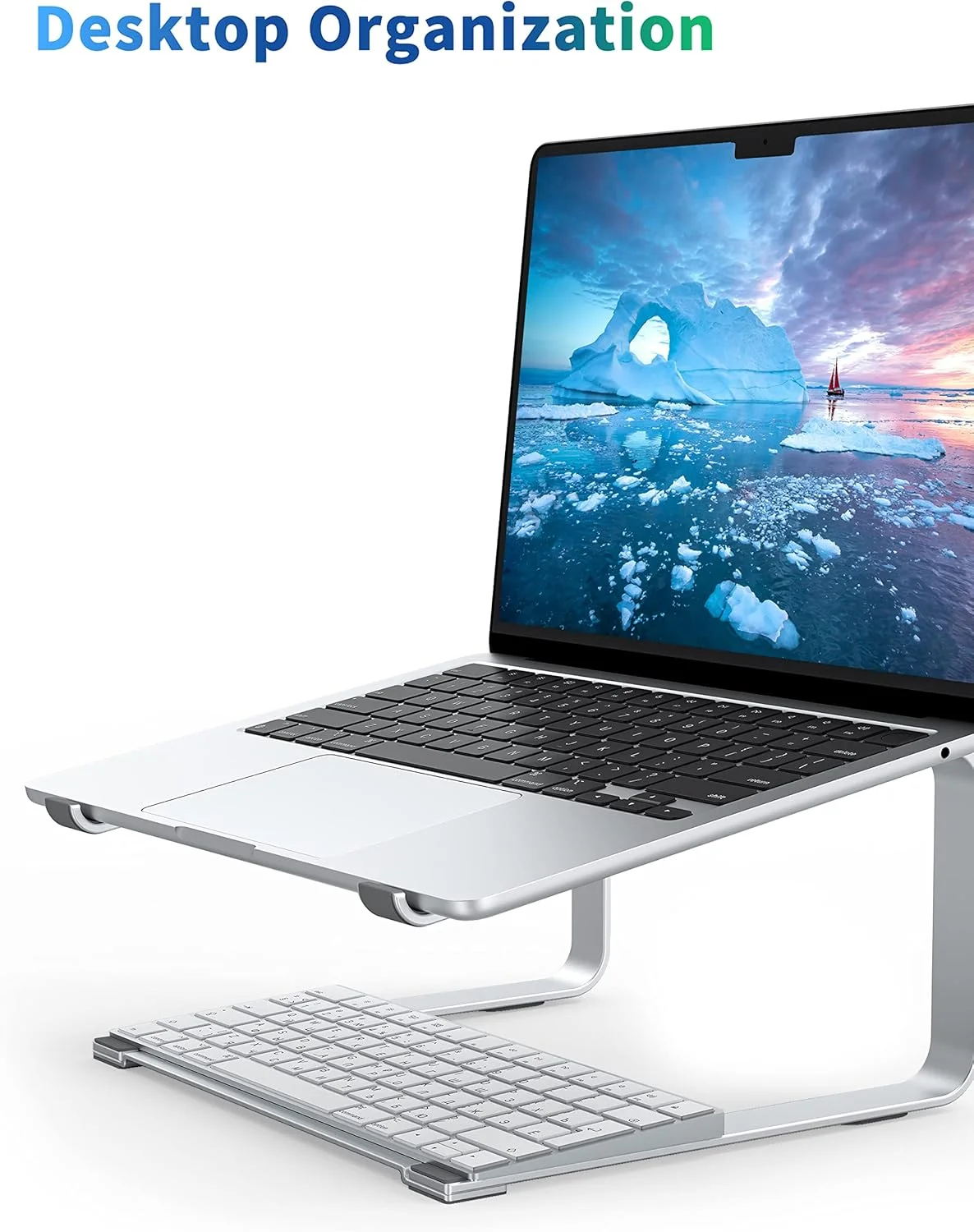 پایه لپ تاپ SOUNDANCE برای میز، پایه فلزی کامپیوتر، نگهدارنده رایانه شخصی سنگین و پایدار، بالابر ارگونومیک لپ تاپ برای کامپیوتر نوت بوک 12 تا 17.3 اینچی، نقره ای