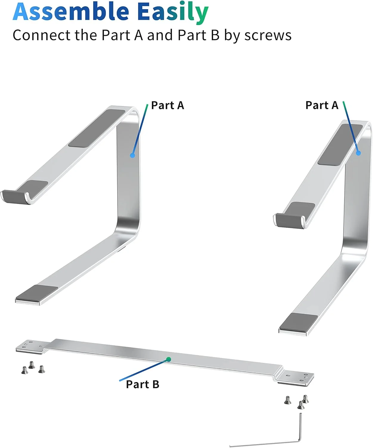 پایه لپ تاپ SOUNDANCE برای میز، پایه فلزی کامپیوتر، نگهدارنده رایانه شخصی سنگین و پایدار، بالابر ارگونومیک لپ تاپ برای کامپیوتر نوت بوک 12 تا 17.3 اینچی، نقره ای