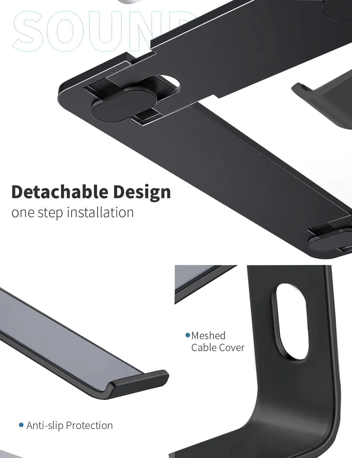 پایه لپ تاپ آلومینیومی Soundance مناسب برای مک بوک پرو ایر اپل، نگهدارنده قابل حمل ارگونومیک فلزی برای کامپیوترهای رومیزی 10 تا 15.6 اینچی، مشکی