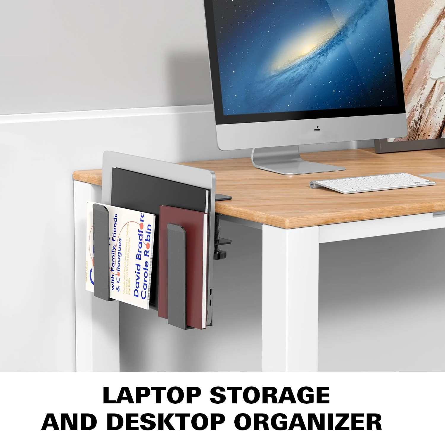 نگهدارنده لپ‌تاپ قابل تنظیم کنار میز WYYHAA، سازمان‌دهنده ذخیره‌سازی کنار میز بدون نیاز به سوراخکاری، نگهدارنده فلزی آویزان نوت‌بوک، گیره بدون پانچ برای مک‌بوک پرو، اسناد با سیلیکون ضد خش