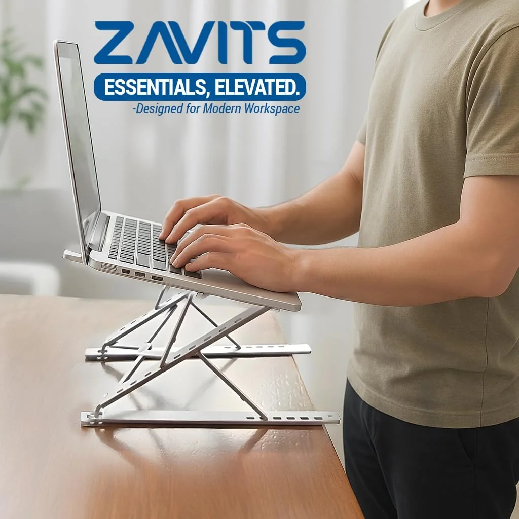 پایه لپ‌تاپ قابل حمل - بالابر آلومینیومی با قابلیت تنظیم ارتفاع دوگانه برای میز، 2 رنگ، تاشو، سبک وزن، ارگونومیک، ضد لغزش، دارای تهویه، سازگار با مک‌بوک، کروم‌بوک و غیره (خاکستری)