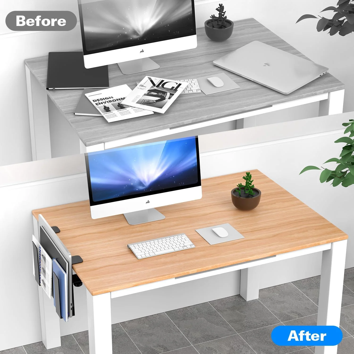 نگهدارنده لپ‌تاپ قابل تنظیم کنار میز WYYHAA، سازمان‌دهنده ذخیره‌سازی کنار میز بدون نیاز به سوراخکاری، نگهدارنده فلزی آویزان نوت‌بوک، گیره بدون پانچ برای مک‌بوک پرو، اسناد با سیلیکون ضد خش