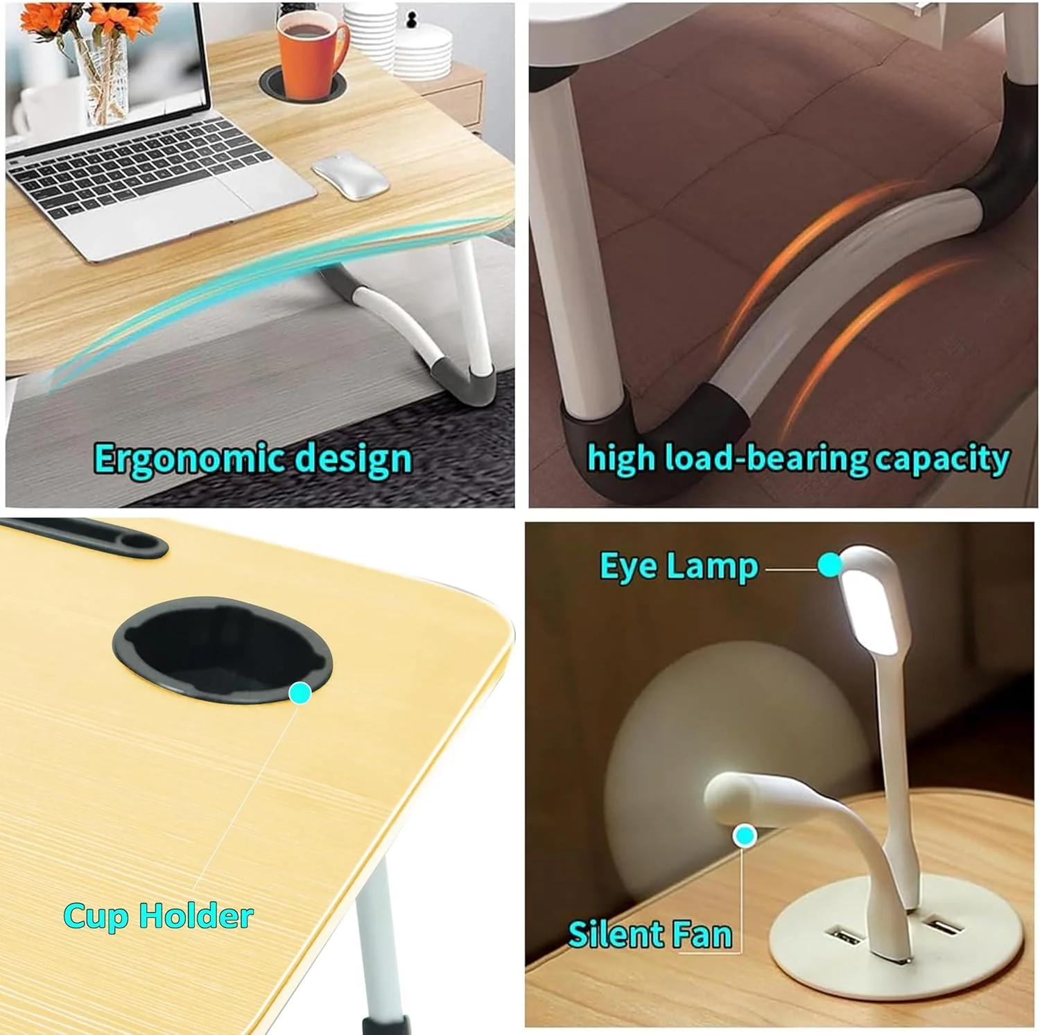 میز لپ تاپ تاشو قابل حمل ZOBER با 4 پورت شارژ USB، جای لیوان، سینی میز تخت خواب برای نوشتن، مطالعه، تخت، مبل، کار، داخل خانه، فضای باز (طبیعی) میز لپ تاپ تاشو قابل حمل ZOBER با 4 پورت شارژ USB، جای لیوان، سینی میز تخت خواب برای نوشتن، مطالعه، تخت، مبل، کار، داخل خانه، فضای باز (طبیعی)