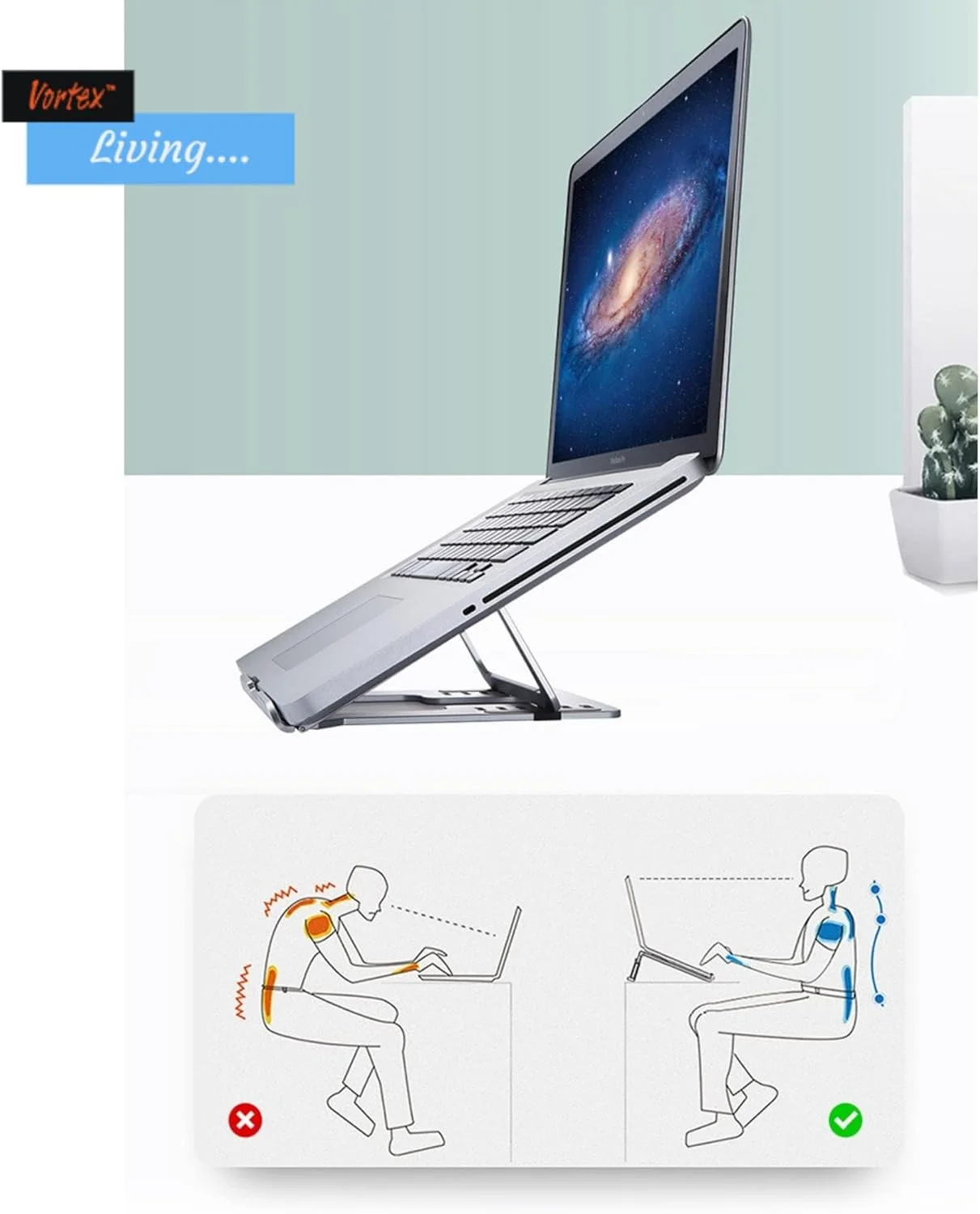 پایه لپ تاپ ورتکس مدل D24-3 نقره ای، پایه تبلت لپ تاپ قابل تنظیم، پایه چند زاویه ای، پایه تلفن، پایه لپ تاپ تاشو قابل حمل برای مک بوک ایر/پرو و ​​سایر نوت بوک ها 10-17.3 اینچی