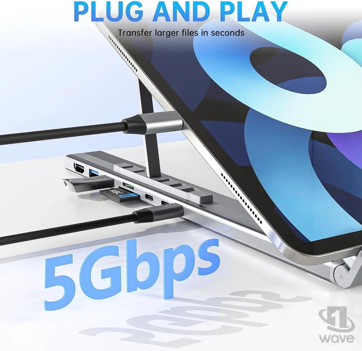 پایه لپ‌تاپ و ایستگاه اتصال USB-C هشت در یک فرست ویو DockHub | پایه ارگونومیک قابل تنظیم با خروجی 4K HDMI، شارژ سریع PD 100W، USB 3.0، کارت‌خوان SD/TF، هاب چند پورت برای مک‌بوک پرو/دل/اچ‌پی/لنوو، اتصال آسان