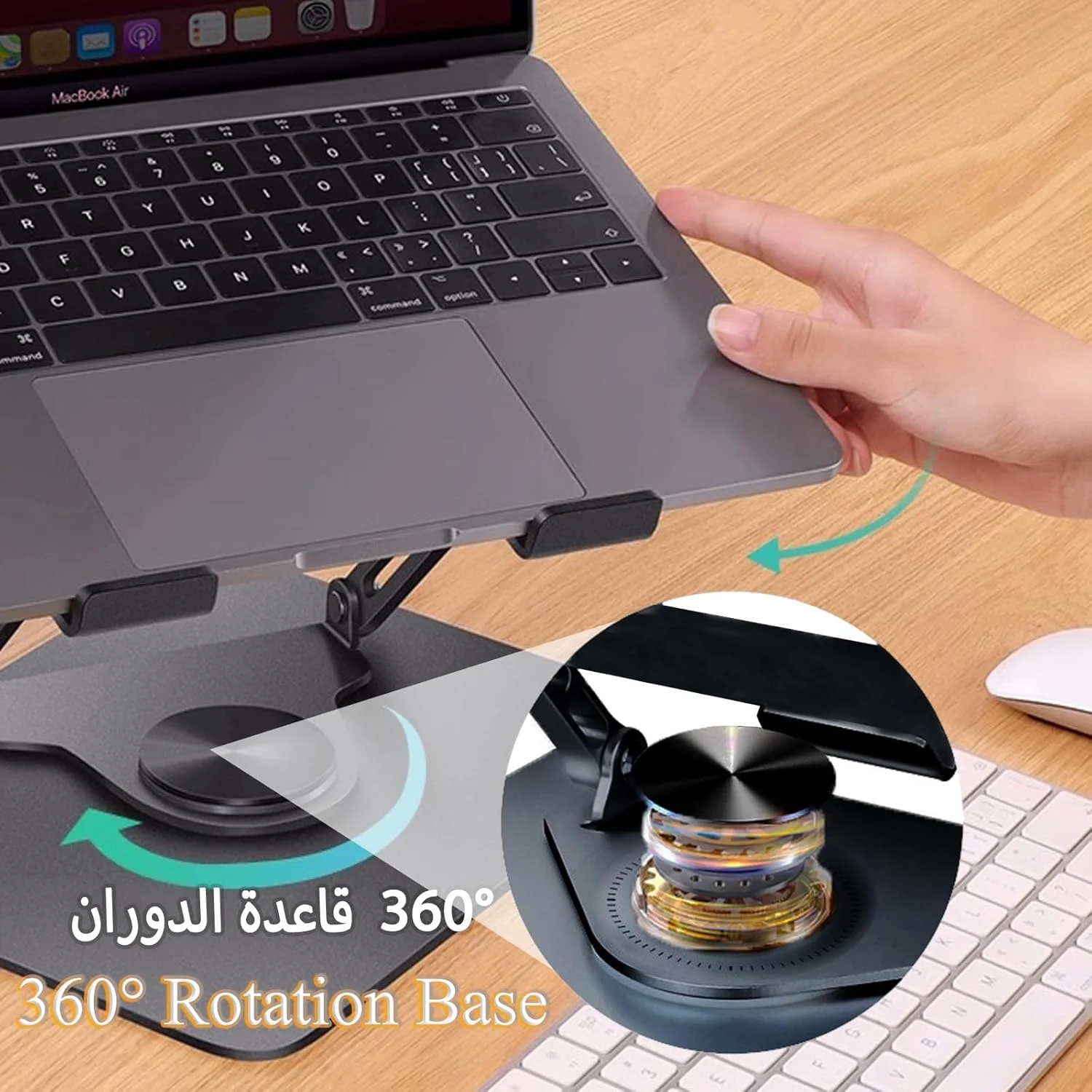 پایه لپ‌تاپ با دو فن خنک‌کننده، نگهدارنده رایانه آلیاژ آلومینیوم فولادی با قابلیت چرخش 360 درجه برای میز، دفع حرارت با پدهای ضد لغزش، سازگار با نوت‌بوک‌های 10-17 اینچی