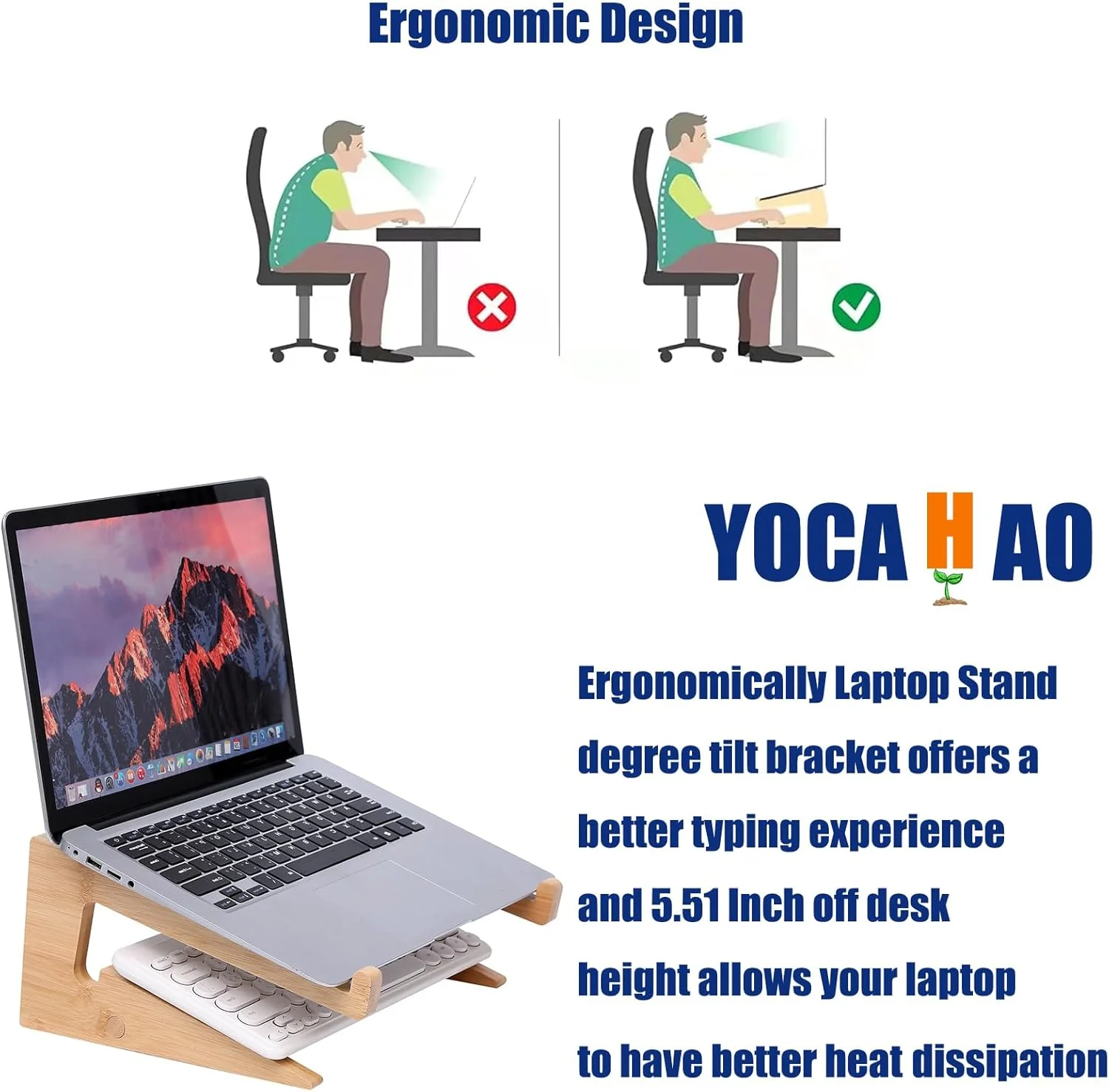 پایه لپ تاپ چوبی عمودی برای میز، پایه لپ تاپ بامبو سازگار با MacBook Air Pro/Dell XPS/Surface pro/HP/Pixelbook/Lenovo و سایر لپ تاپ ها 13-18.6 اینچی