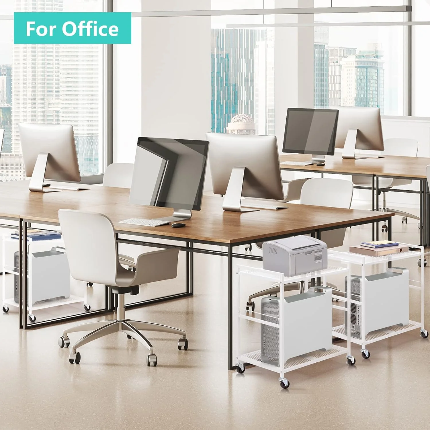 پایه کیس کامپیوتر YBING، پایه سفید رنگ کیس، دارای دو طبقه، نگهدارنده CPU با چرخ، پایه فلزی متحرک کیس کامپیوتر، چرخ دار، مناسب برای فکس، خانه و اداره