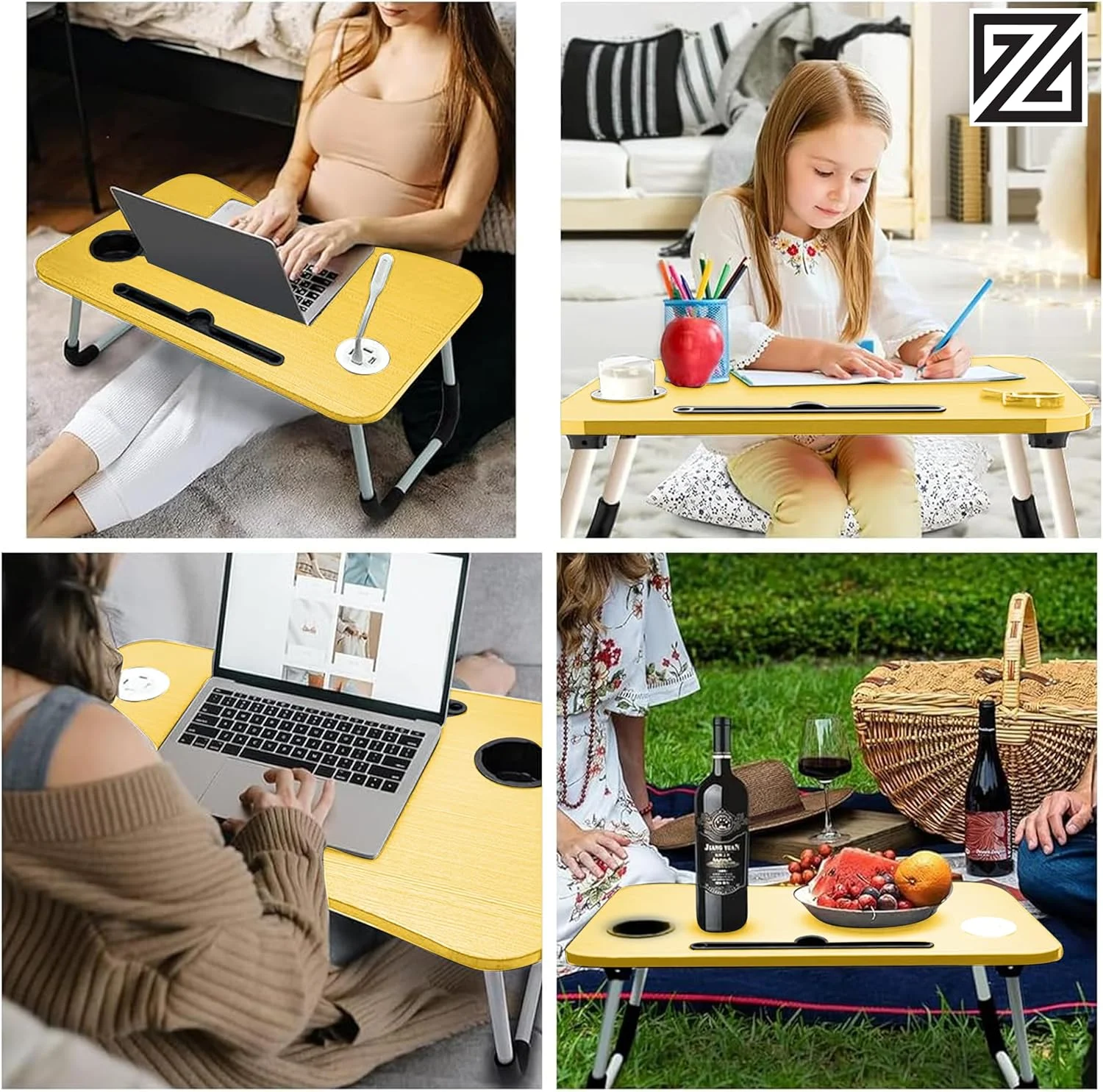 میز لپ تاپ تاشو قابل حمل ZOBER با 4 پورت شارژ USB، جای لیوان، سینی میز تخت خواب برای نوشتن، مطالعه، تخت، مبل، کار، داخل خانه، فضای باز (طبیعی) میز لپ تاپ تاشو قابل حمل ZOBER با 4 پورت شارژ USB، جای لیوان، سینی میز تخت خواب برای نوشتن، مطالعه، تخت، مبل، کار، داخل خانه، فضای باز (طبیعی)