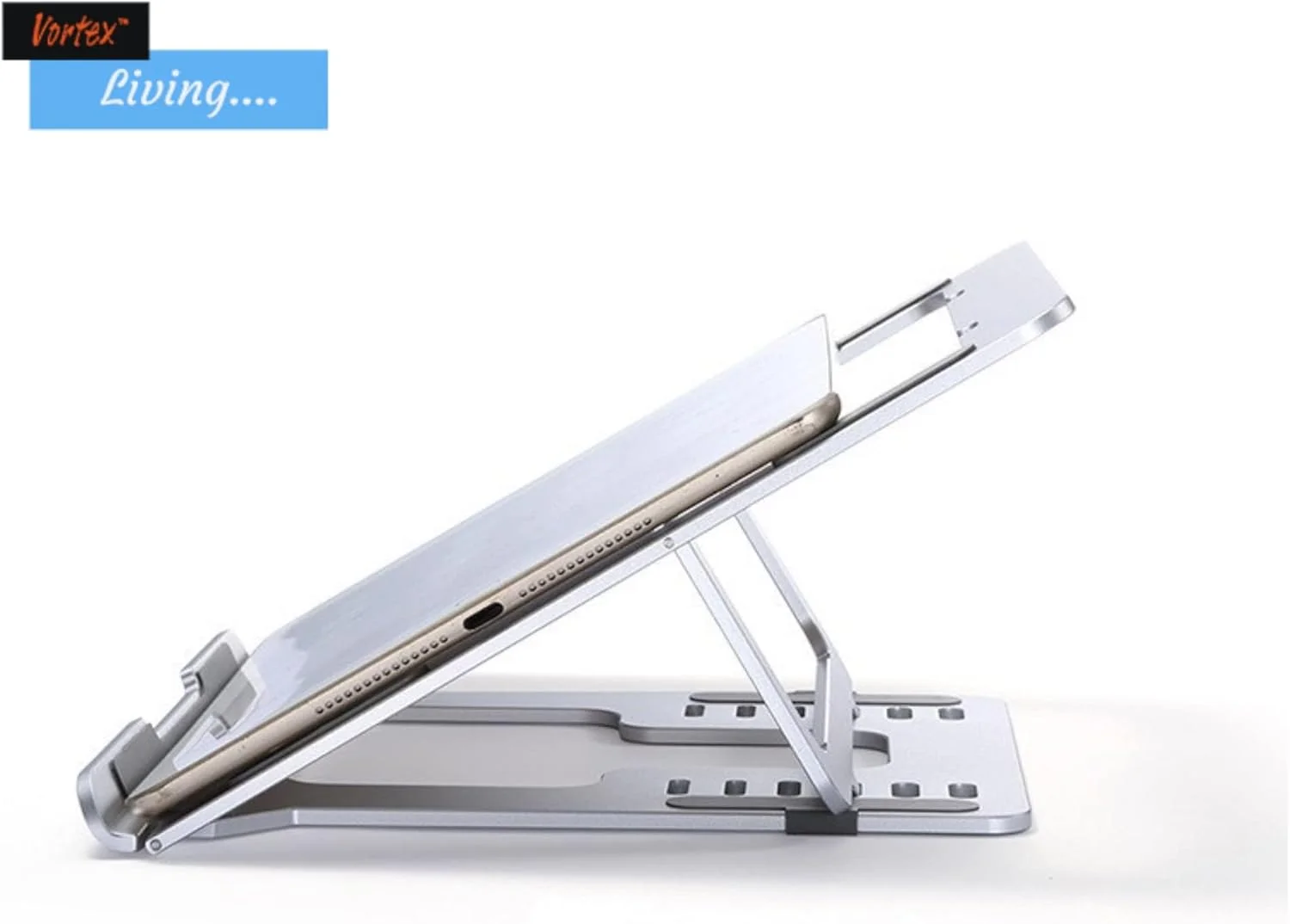 پایه لپ تاپ ورتکس مدل D24-3 نقره ای، پایه تبلت لپ تاپ قابل تنظیم، پایه چند زاویه ای، پایه تلفن، پایه لپ تاپ تاشو قابل حمل برای مک بوک ایر/پرو و ​​سایر نوت بوک ها 10-17.3 اینچی