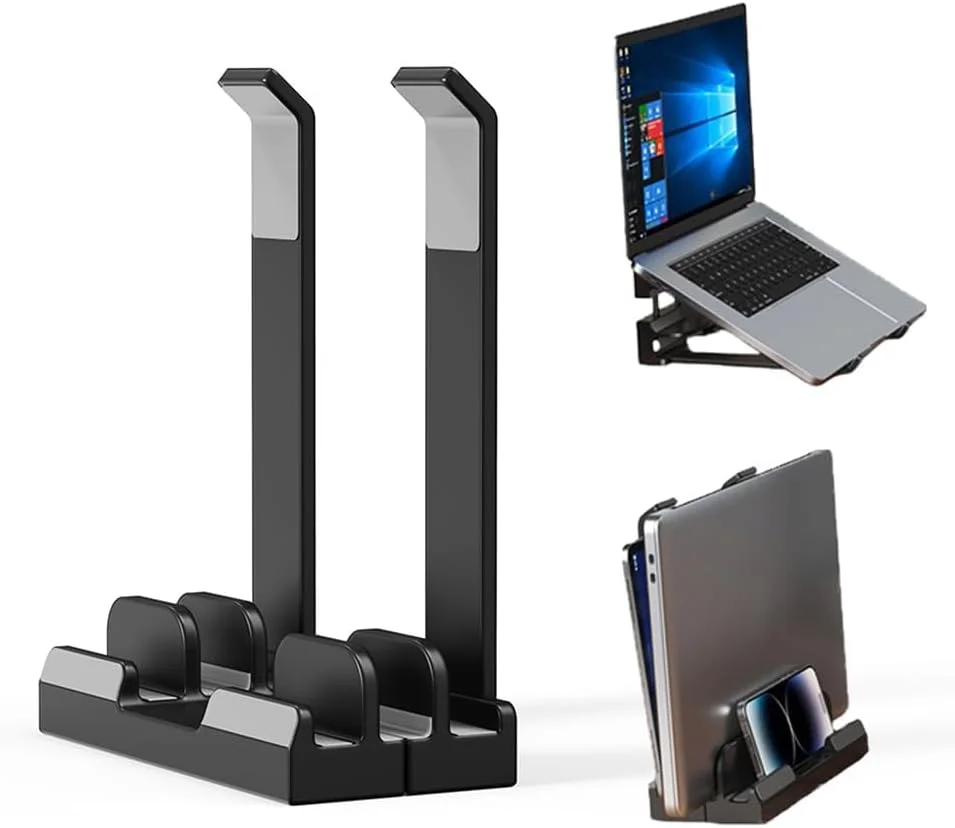 پایه عمودی لپ تاپ برای میز با 3 شیار، نگهدارنده ایستاده برای لپ تاپ و تبلت، زاویه قابل تنظیم، طراحی دریچه خنک کننده، پایه ضد لغزش پایدار، مشکی پایه عمودی لپ تاپ برای میز با 3 شیار، نگهدارنده ایستاده برای لپ تاپ و تبلت، زاویه قابل تنظیم، طراحی دریچه خنک کننده، پایه ضد لغزش پایدار، مشکی