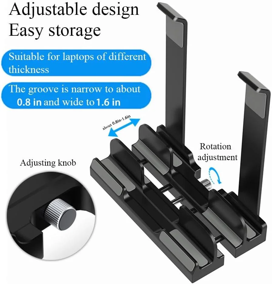 پایه عمودی لپ تاپ برای میز با 3 شیار، نگهدارنده ایستاده برای لپ تاپ و تبلت، زاویه قابل تنظیم، طراحی دریچه خنک کننده، پایه ضد لغزش پایدار، مشکی پایه عمودی لپ تاپ برای میز با 3 شیار، نگهدارنده ایستاده برای لپ تاپ و تبلت، زاویه قابل تنظیم، طراحی دریچه خنک کننده، پایه ضد لغزش پایدار، مشکی