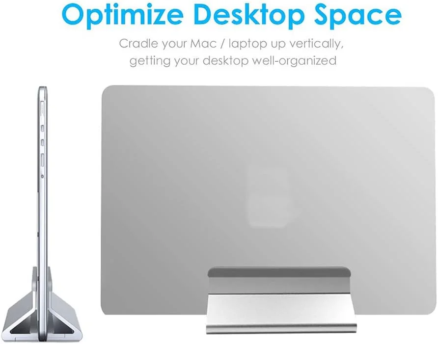 پایه نگهدارنده عمودی لپ تاپ آلومینیومی قابل تنظیم، صرفه جویی در فضای میز، سازگار با مک بوک ایر پرو، آیپد پرو، سرفیس، دل، اچ پی و لپ تاپ های 11-17 اینچی (نقره ای دوگانه)