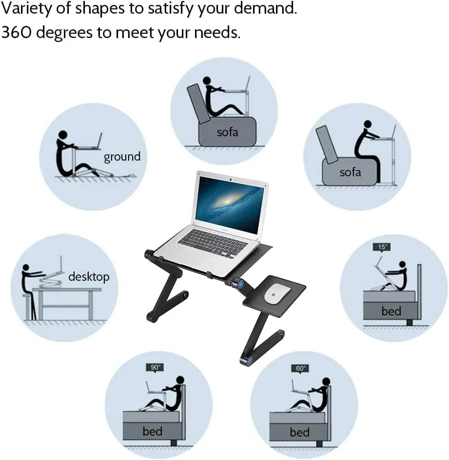 پایه لپ تاپ Uten، پایه تاشو قابل تنظیم با پد ماوس، پایه لپ تاپ ارگونومیک، نگهدارنده لپ تاپ برای میز، تخت، مبل با فن