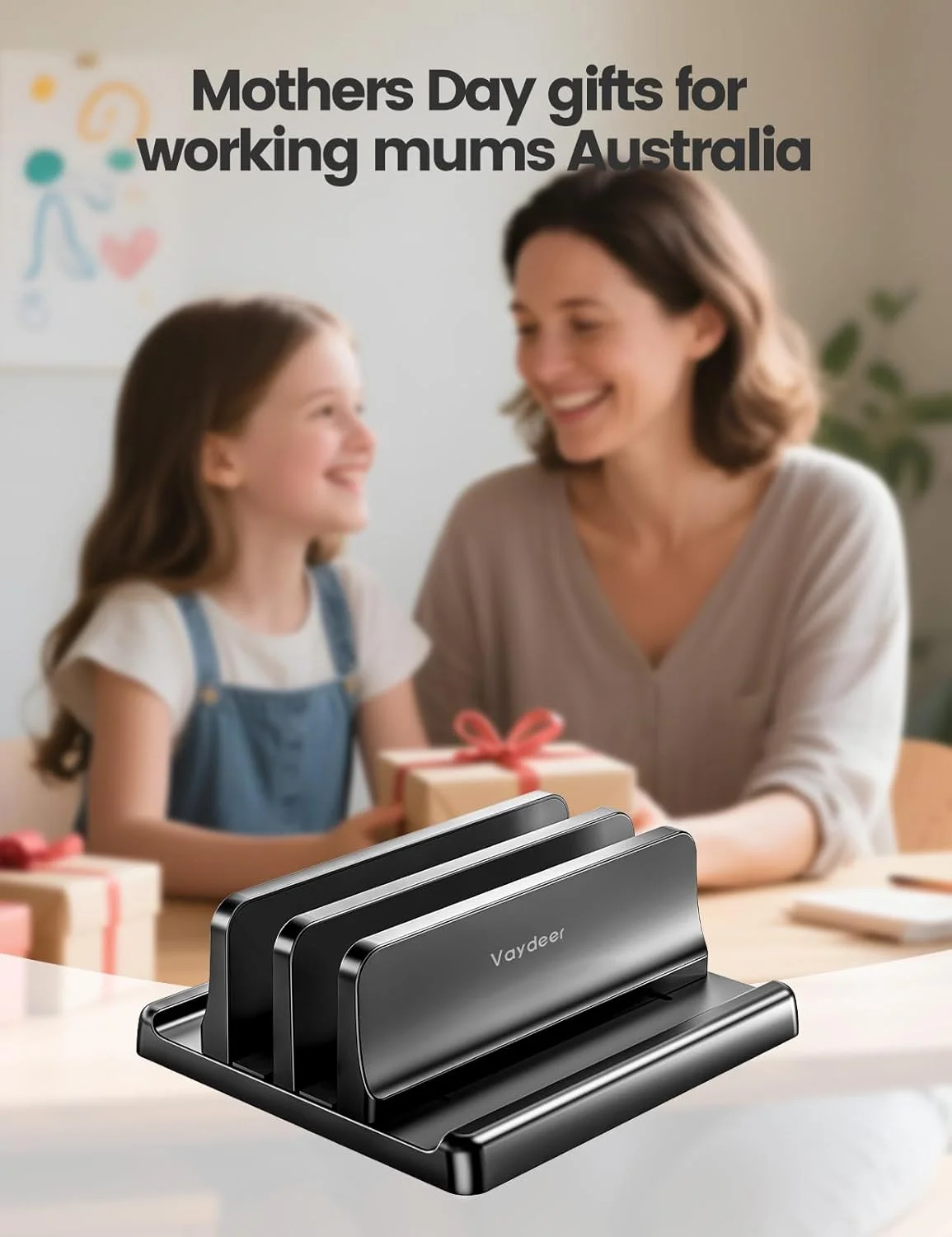 پایه نگهدارنده عمودی لپ تاپ Vaydeer برای میز، دارای دو شیار پلاستیکی با طراحی 4 در 1 برای صرفه جویی در فضا، پایه قابل تنظیم لپ تاپ مناسب برای MacBook، Chromebook، Surface، Dell