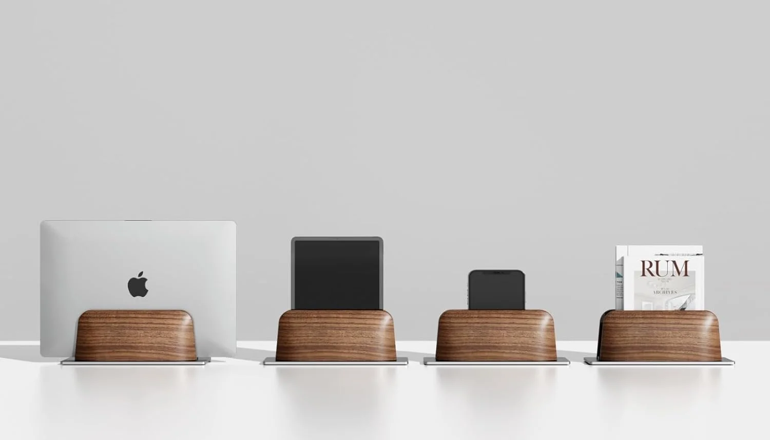 پایه عمودی لپ‌تاپ برای میز کار، خانه و اداره - نگهدارنده چوب گردو و آلومینیوم نقره‌ای ممتاز برای مک‌بوک، سرفیس، سامسونگ، اچ‌پی، دل و کروم‌بوک