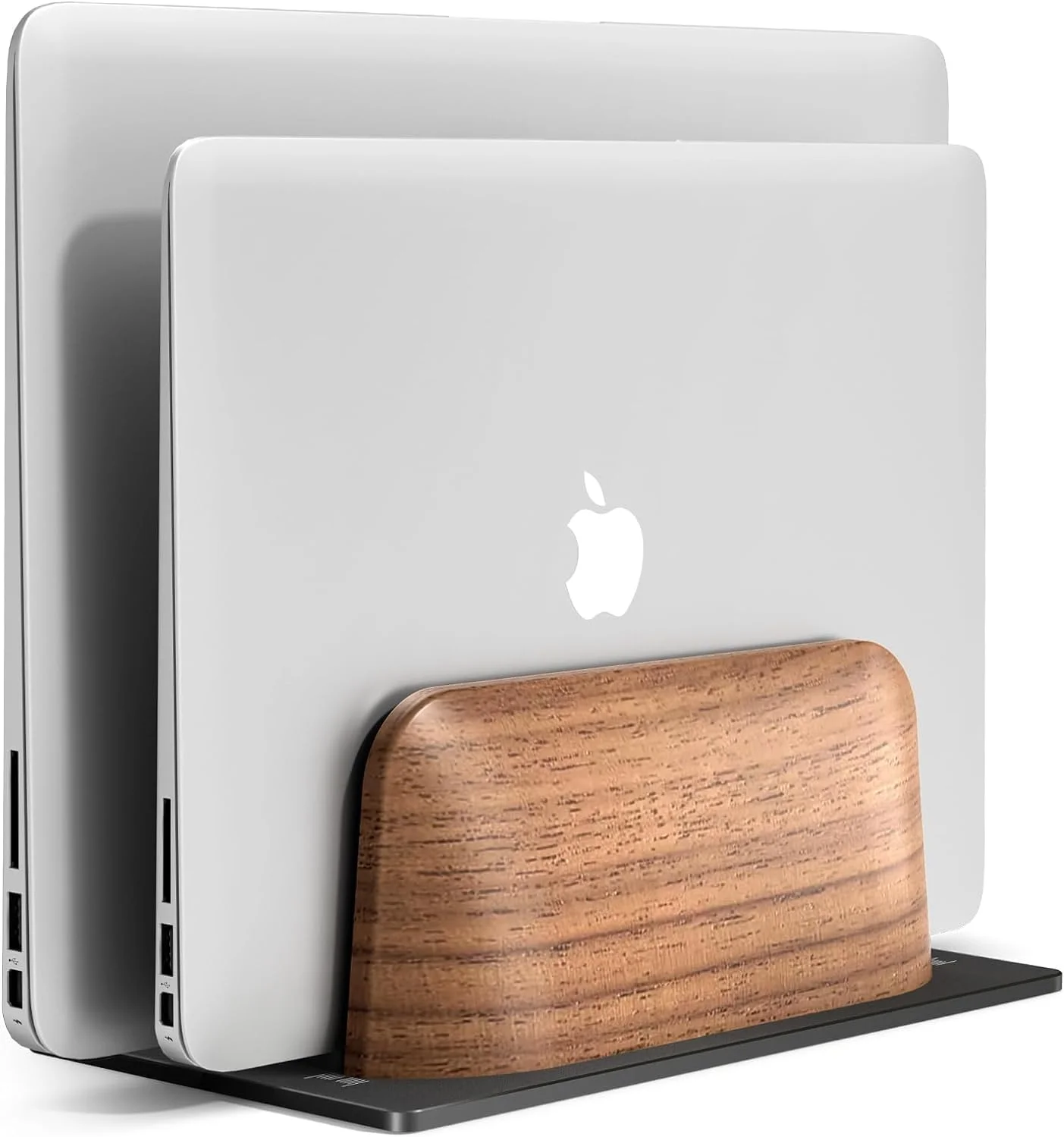 پایه عمودی لپ تاپ، نگهدارنده دوگانه لپ تاپ از جنس چوب گردو برای میز، پایه قابل تنظیم پهنا از جنس چوب طبیعی و آلومینیوم برای مک بوک و سایر لپ تاپ ها