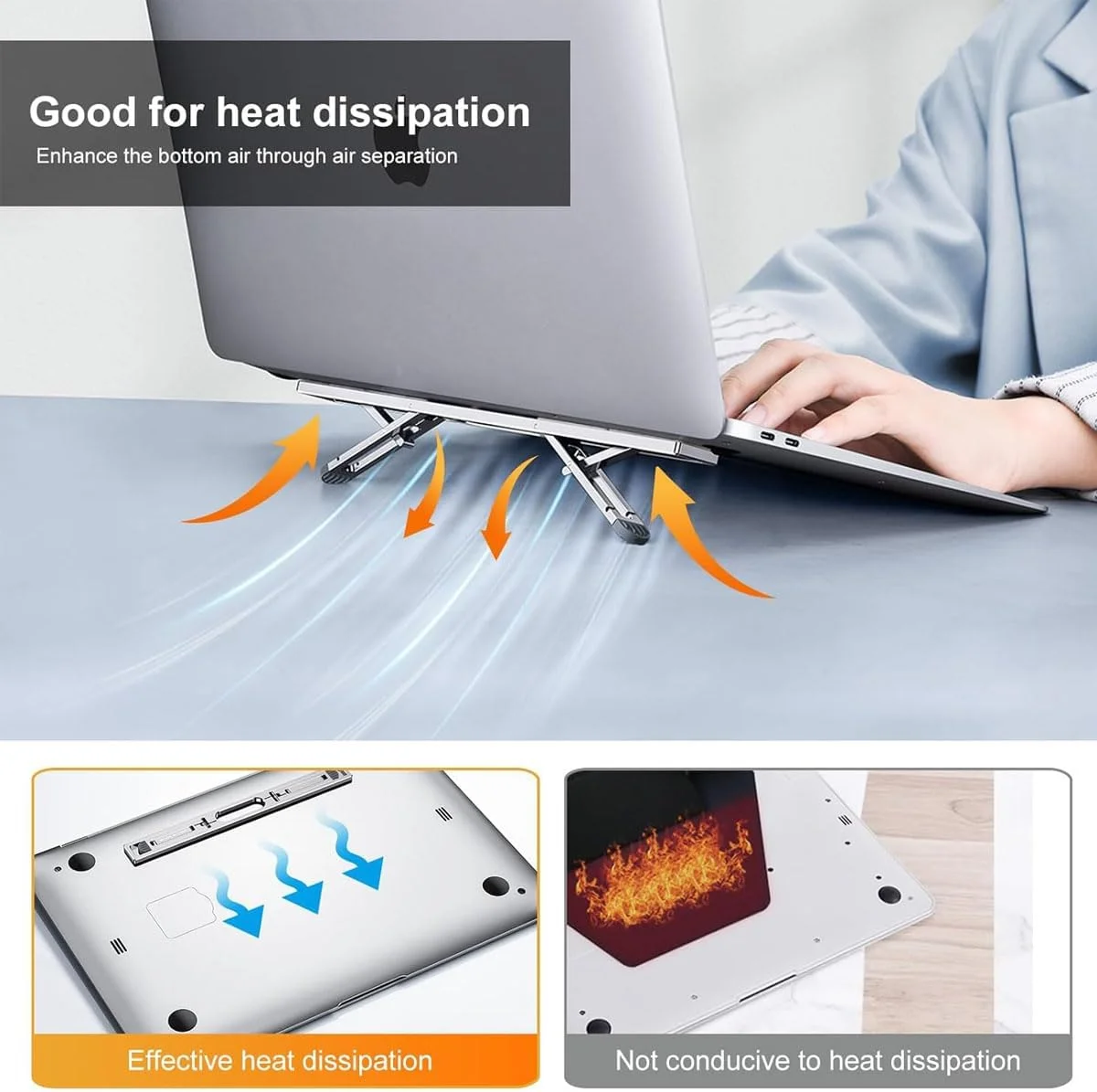 پایه لپ تاپ، پایه لپ تاپ تاشو قابل حمل، رایزر کامپیوتر ارگونومیک نامرئی چسبی، قابل تنظیم در 4 سطح برای همه لپ تاپ ها و تبلت ها