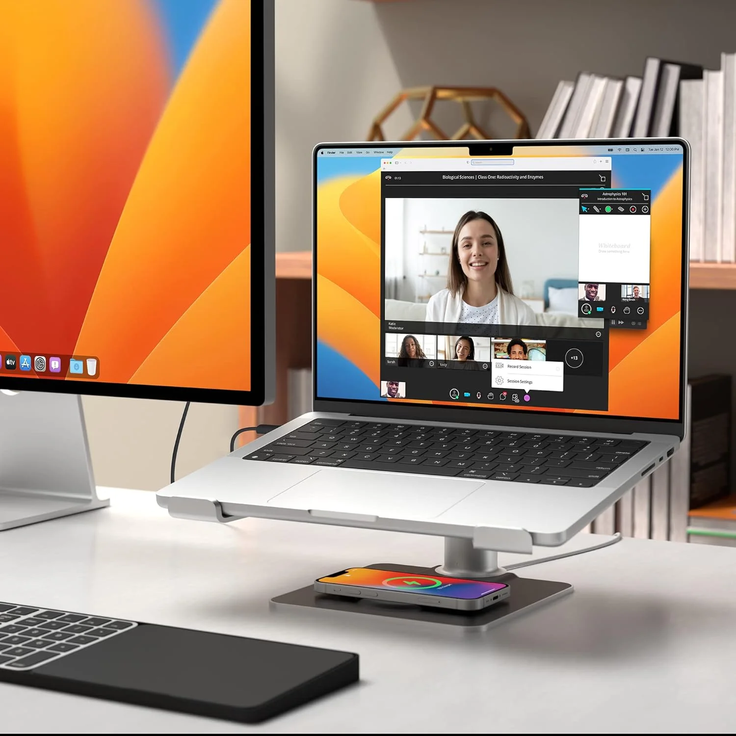 پایه ارگونومیک و قابل تنظیم ارتفاع Twelve South HiRise Pro برای لپ‌تاپ و مک‌بوک با پایه شارژ بی‌سیم MagSafe (نقره‌ای)