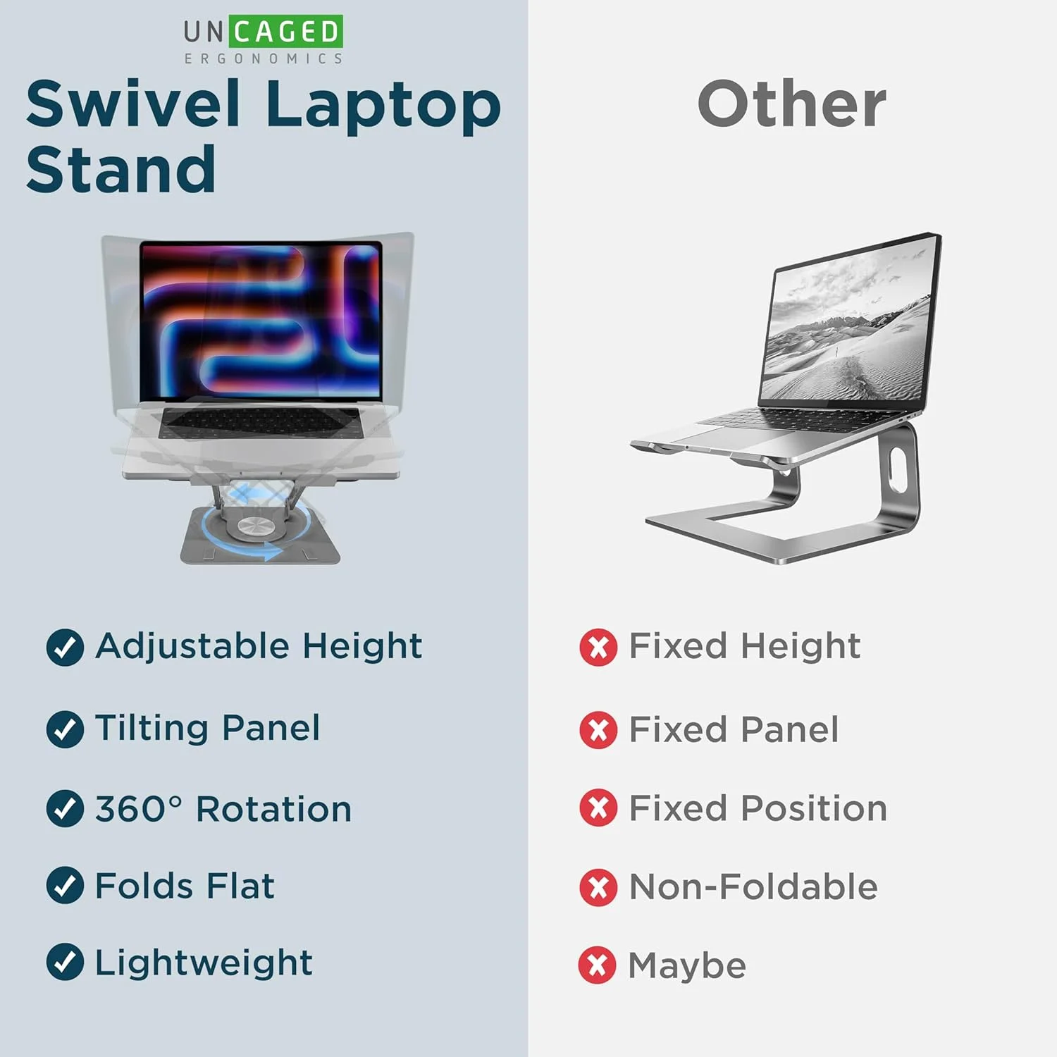 پایه لپ‌تاپ چرخان ارگونومیک برای میز، پایه قابل تنظیم کامپیوتر و آیپد با چرخش 360 درجه، نگهدارنده لپ‌تاپ قابل حمل برای لوازم ارگونومیک دفتر کار خانگی (خاکستری فضایی)