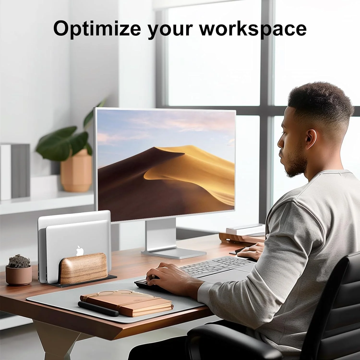 پایه عمودی لپ تاپ، نگهدارنده دوگانه لپ تاپ از جنس چوب گردو برای میز، پایه قابل تنظیم پهنا از جنس چوب طبیعی و آلومینیوم برای مک بوک و سایر لپ تاپ ها