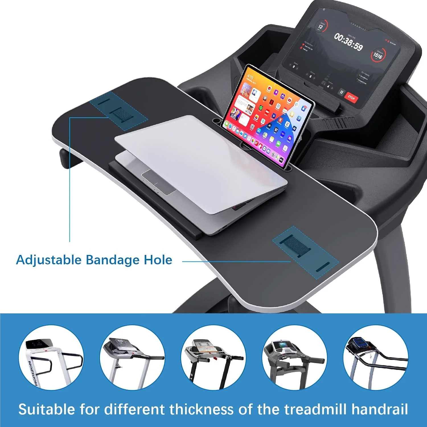 میز تردمیل یونیورسال Miden، 91x38 سانتی متر، سینی اتصال میز تردمیل لپ تاپ با پد مثلثی، پلتفرم ارگونومیک برای لپ تاپ/تبلت/آیپد/نوت بوک/کتاب، ایستگاه های کاری مناسب برای اکثر تردمیل ها