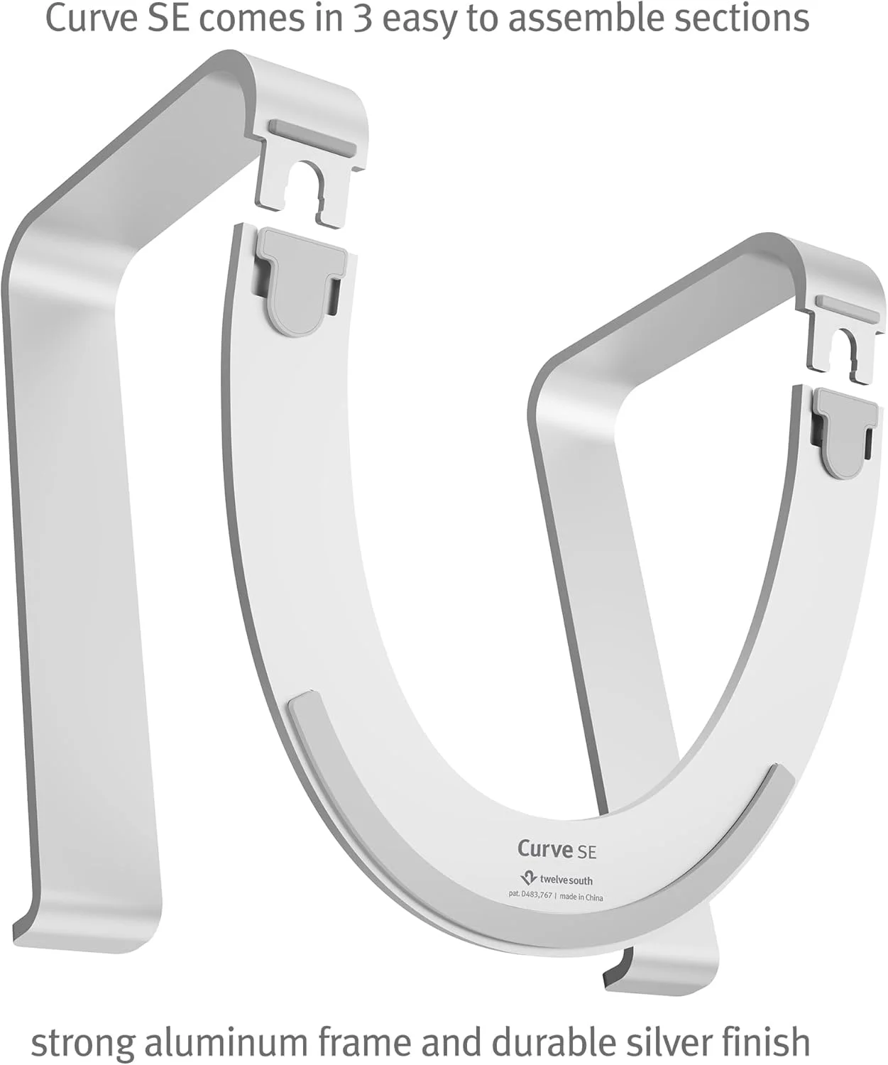 پایه خنک کننده آلومینیومی ارگونومیک رومیزی Twelve South Curve SE برای مک‌بوک و لپ‌تاپ، مناسب منزل یا محل کار، نقره‌ای