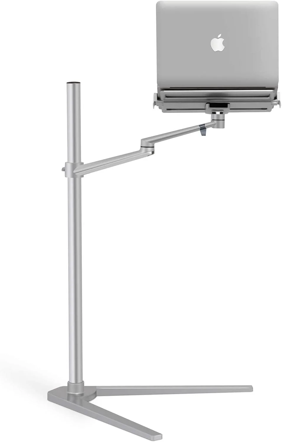 پایه نگهدارنده لپ تاپ 3 در 1 با قابلیت چرخش 360 درجه و تنظیم ارتفاع، مناسب برای آیپد پرو 12.9 اینچ، آیپد ایر، آیپد مینی و سایر تبلت ها و گوشی های هوشمند 4 تا 13 اینچی - پایه تخت و زمینی برای لپ تاپ (12-17 اینچ) (نقره ای)