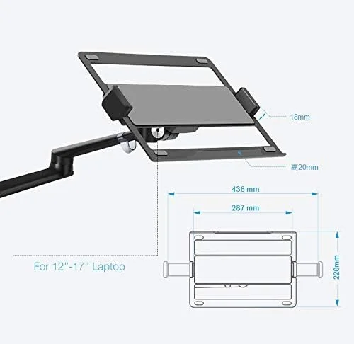 پایه نگهدارنده لپ تاپ 3 در 1 با قابلیت چرخش 360 درجه و تنظیم ارتفاع، مناسب برای آیپد پرو 12.9 اینچ، آیپد ایر، آیپد مینی و سایر تبلت ها و گوشی های هوشمند 4 تا 13 اینچی - پایه تخت و زمینی برای لپ تاپ (12-17 اینچ) (نقره ای)