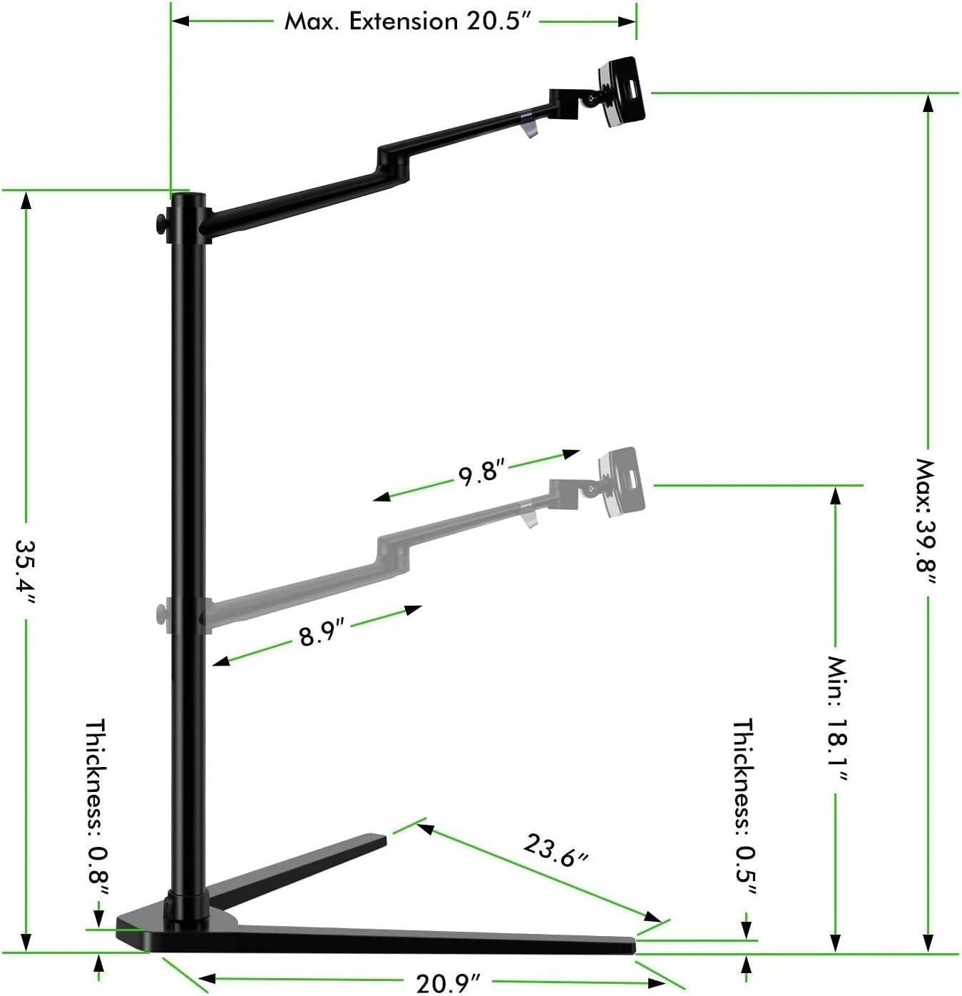 پایه نگهدارنده لپ تاپ 3 در 1 با قابلیت چرخش 360 درجه و تنظیم ارتفاع، مناسب برای آیپد پرو 12.9 اینچ، آیپد ایر، آیپد مینی و سایر تبلت ها و گوشی های هوشمند 4 تا 13 اینچی - پایه تخت و زمینی برای لپ تاپ (12-17 اینچ) (نقره ای)